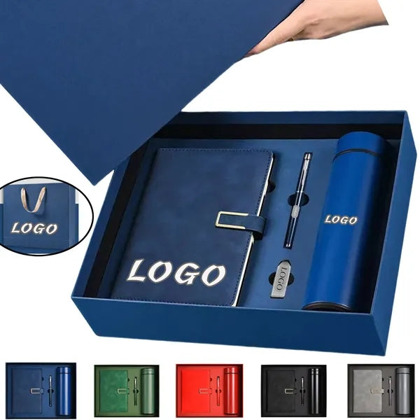 A5 Leather Notebook Thermos Bottle With Pen Set Gift