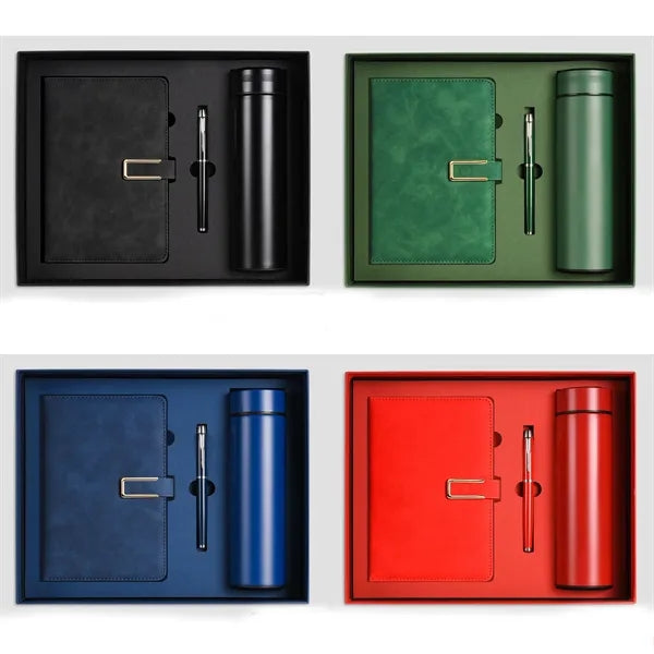 A5 Leather Notebook Thermos Bottle With Pen Set Gift