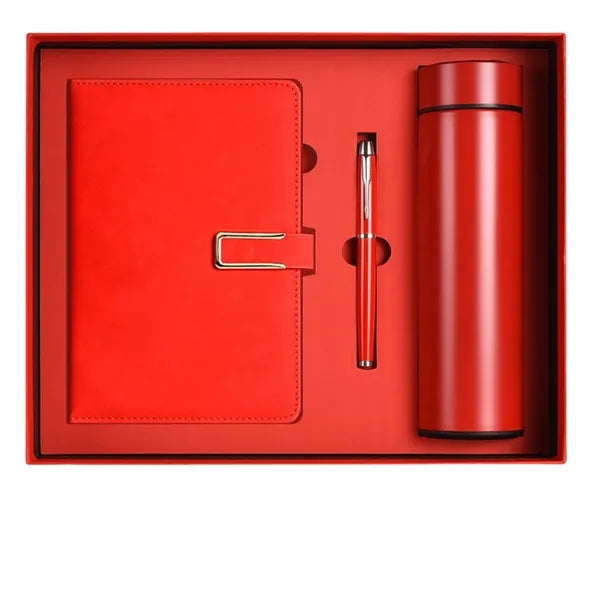 A5 Leather Notebook Thermos Bottle With Pen Set Gift