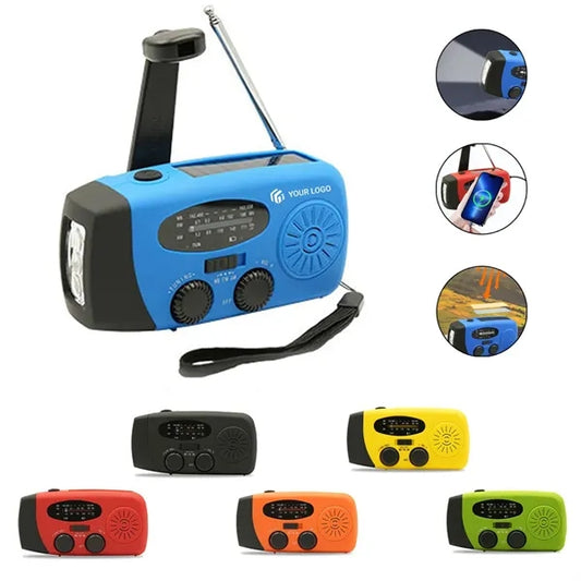 Emergency LED flashlight power bank hand crank  solar radio