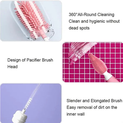 4-in-1 BPA-Free Soft Silicone Baby Bottle Teat Brush Set