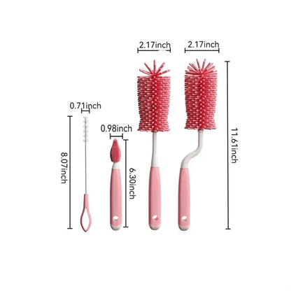 4-in-1 BPA-Free Soft Silicone Baby Bottle Teat Brush Set