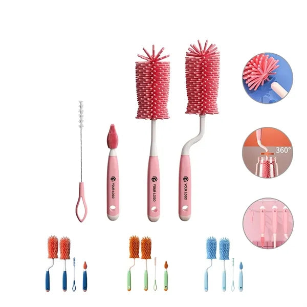 4-in-1 BPA-Free Soft Silicone Baby Bottle Teat Brush Set