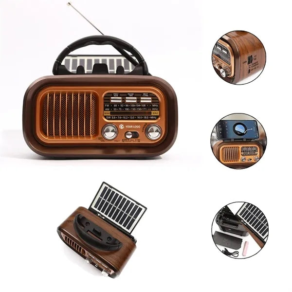 Portable retro multifunctional solar bluetooth speaker radio