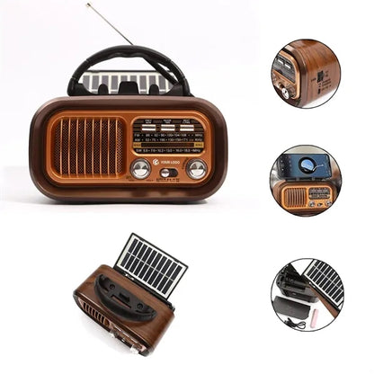 Portable retro multifunctional solar bluetooth speaker radio