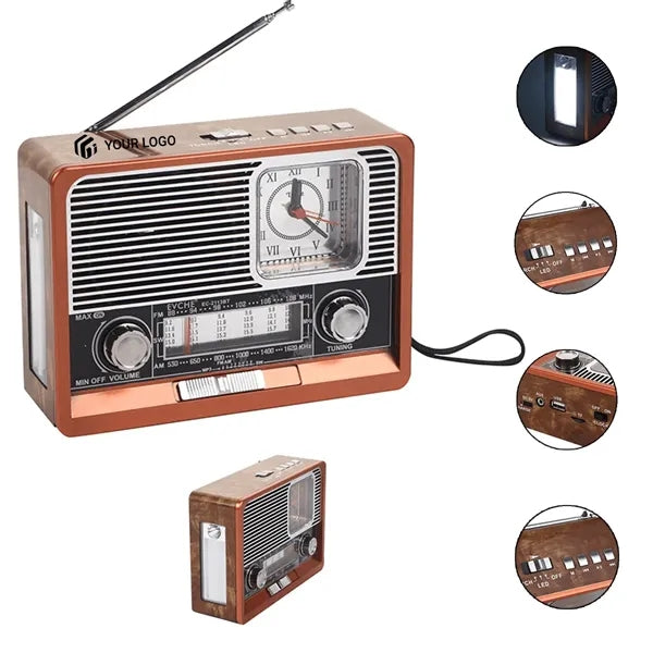 Retro portable solar lighting clock bluetooth speaker radio
