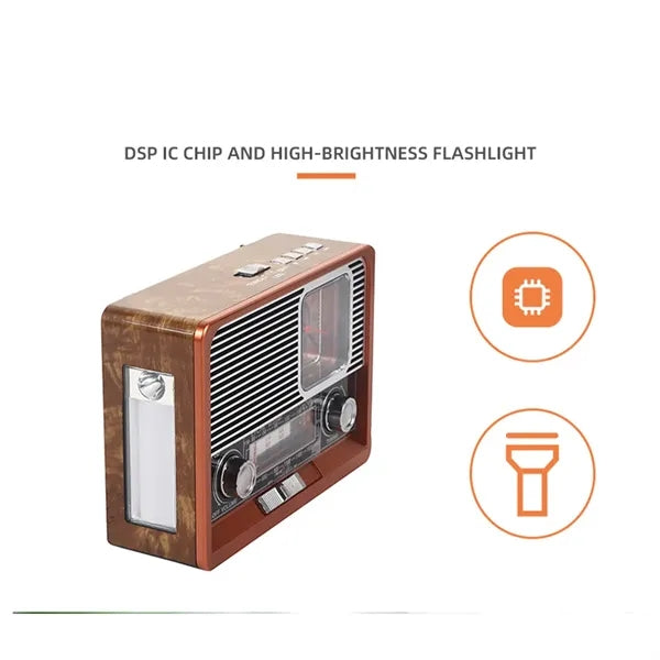 Retro portable solar lighting clock bluetooth speaker radio