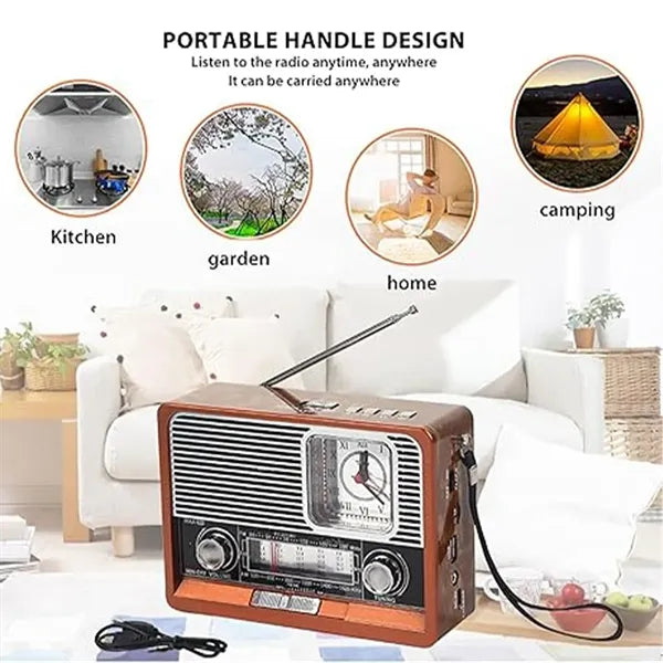 Retro portable solar lighting clock bluetooth speaker radio