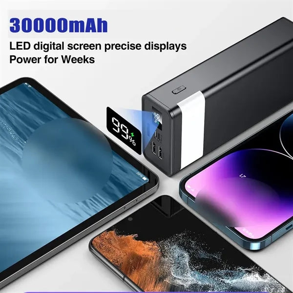 30000mAh Fast Charging Portable Flashlight Phone Power Bank