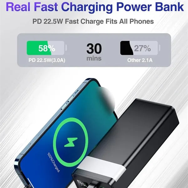 30000mAh Fast Charging Portable Flashlight Phone Power Bank