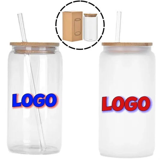 16 oz Beer Can Double Wall Glass With Lid And Straw