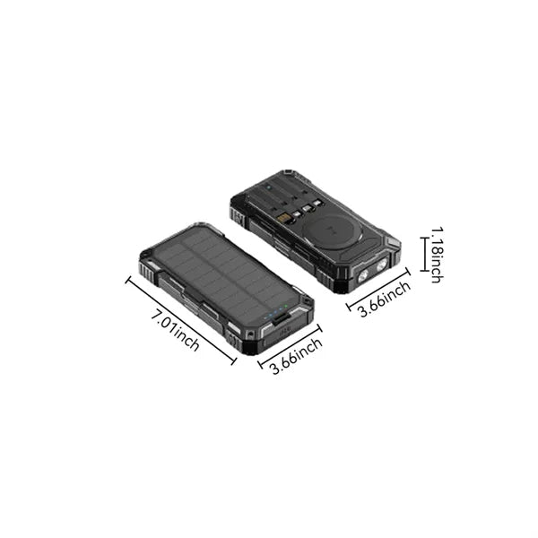 20000mAh Wireless Solar Power Bank with Built-In Cables