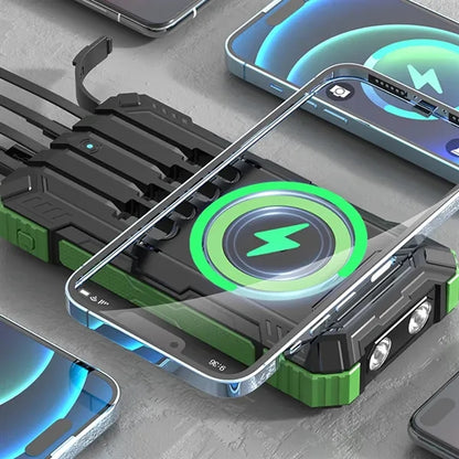 20000mAh Wireless Solar Power Bank with Built-In Cables