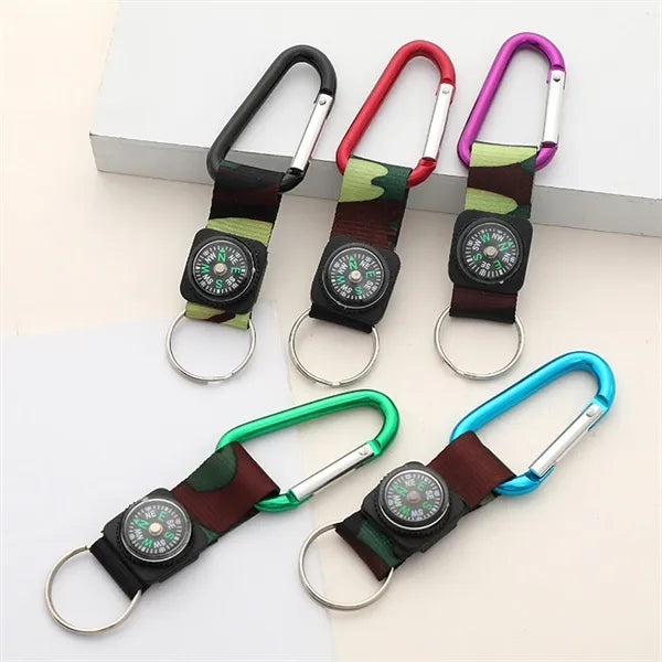 Carabiner Outdoor Sports Classic Compass Keychain Belt Clip