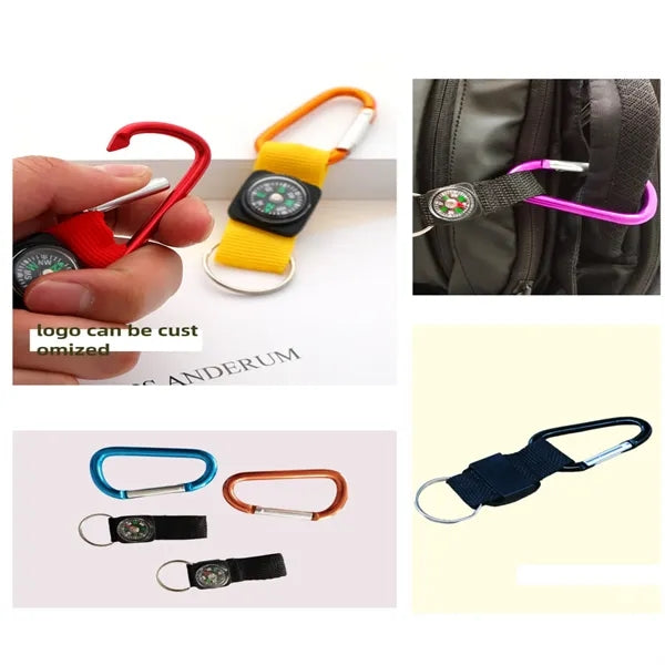 Carabiner Outdoor Sports Classic Compass Keychain Belt Clip