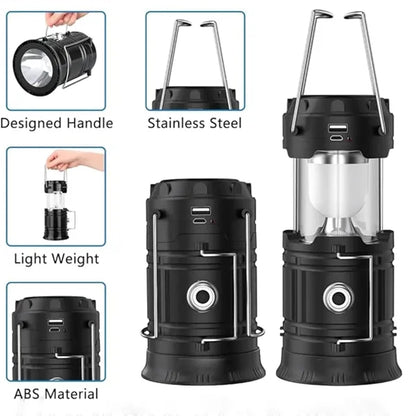 Folding Portable LED Horse Lantern Camping Solar USB