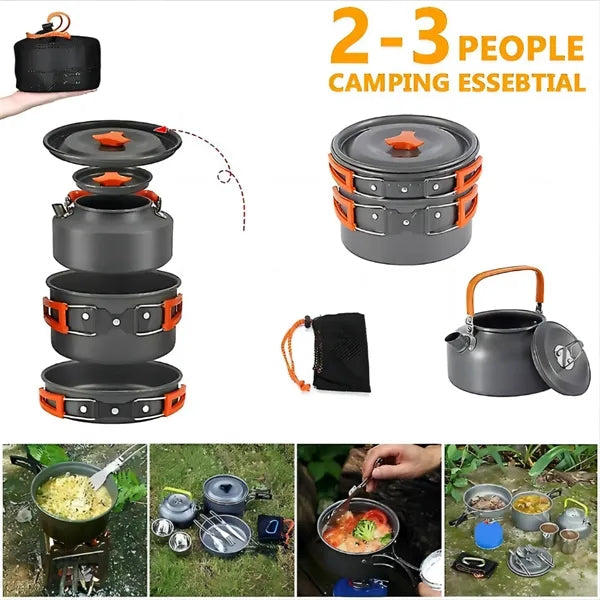 Camping Cookware Cutlery Set with Mesh Bag Portable Backpack