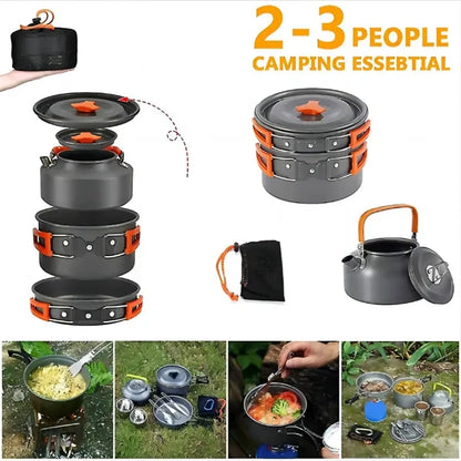Camping Cookware Cutlery Set with Mesh Bag Portable Backpack