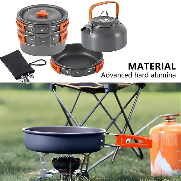 Camping Cookware Cutlery Set with Mesh Bag Portable Backpack