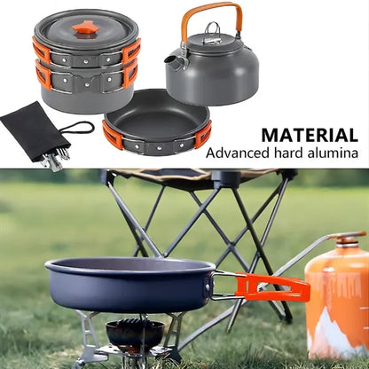 Camping Cookware Cutlery Set with Mesh Bag Portable Backpack