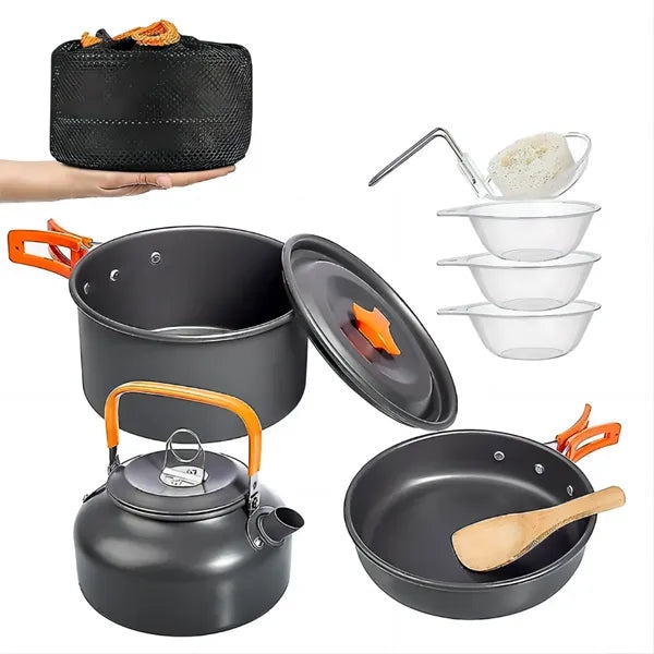 Camping Cookware Cutlery Set with Mesh Bag Portable Backpack