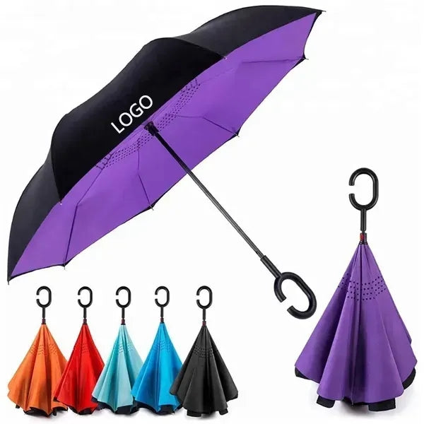Inverted Reverse Stick Umbrellas with C-shape Handle