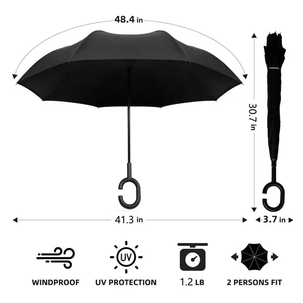 Inverted Reverse Stick Umbrellas with C-shape Handle