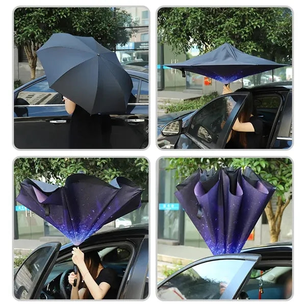 Inverted Reverse Stick Umbrellas with C-shape Handle