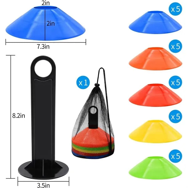 25pcs Set Agility Soccer Cones with Carry Bag and Holder
