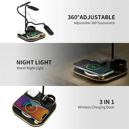 Fast Wireless Charger Stand with Dimmable LED Desk Lamp