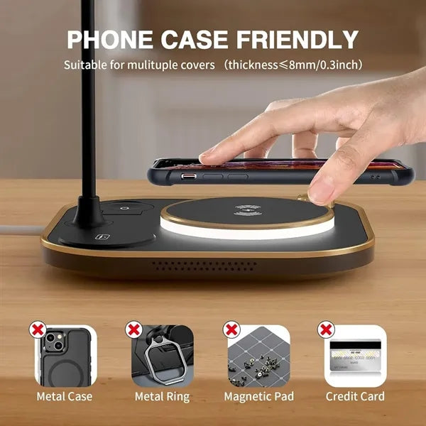 Fast Wireless Charger Stand with Dimmable LED Desk Lamp
