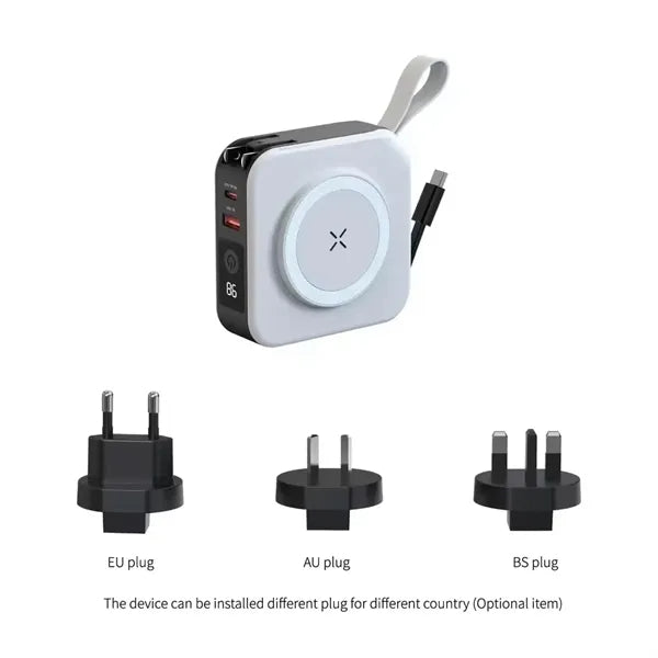 Magnetic wireless power bank 5-in-1 10000mah comes wire pin