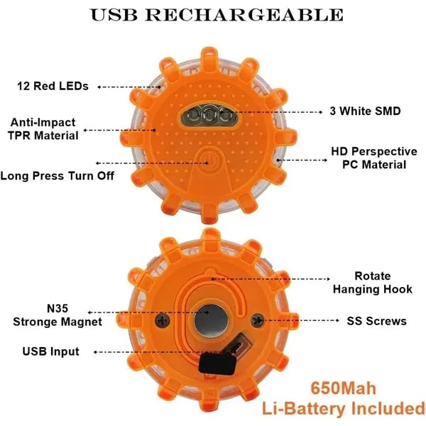 3 Pack USB Rechargeable LED Road Flares