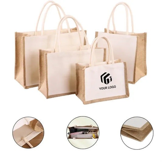 Custom Large Capacity Portable Waterproof Jute Tote Bag