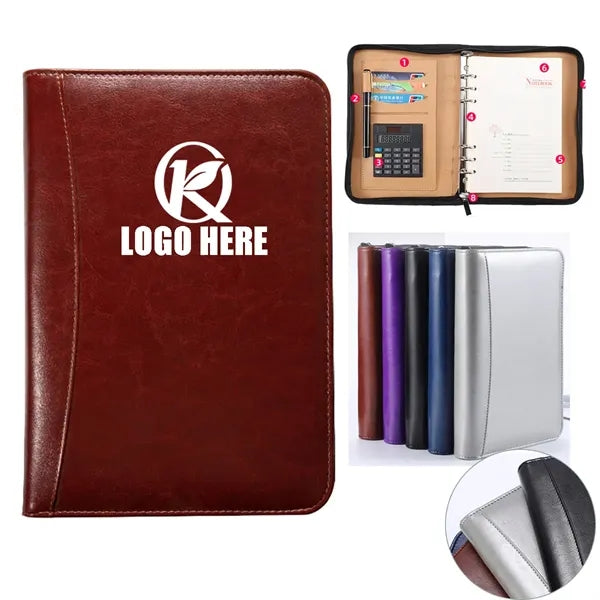 A5 Pu Leather Notebook Budget Binder with Zippered Padfolio