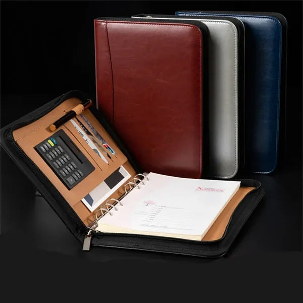 A5 Pu Leather Notebook Budget Binder with Zippered Padfolio