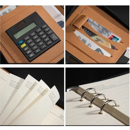 A5 Pu Leather Notebook Budget Binder with Zippered Padfolio
