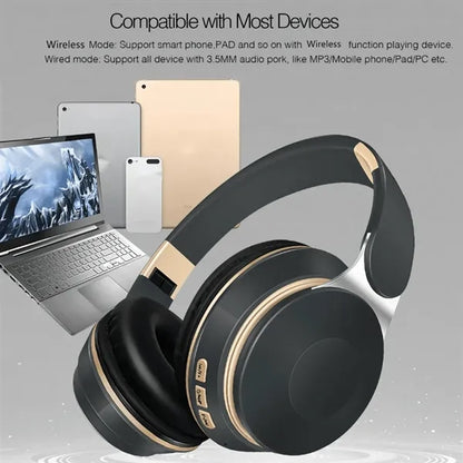 Foldable Fast Charge Wireless and Wired Bluetooth Headphones