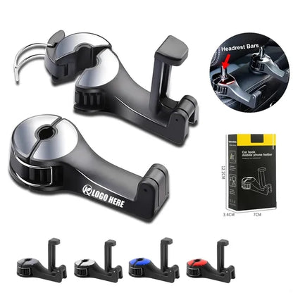 2 in 1 Car Seat Hooks with Phone Holder