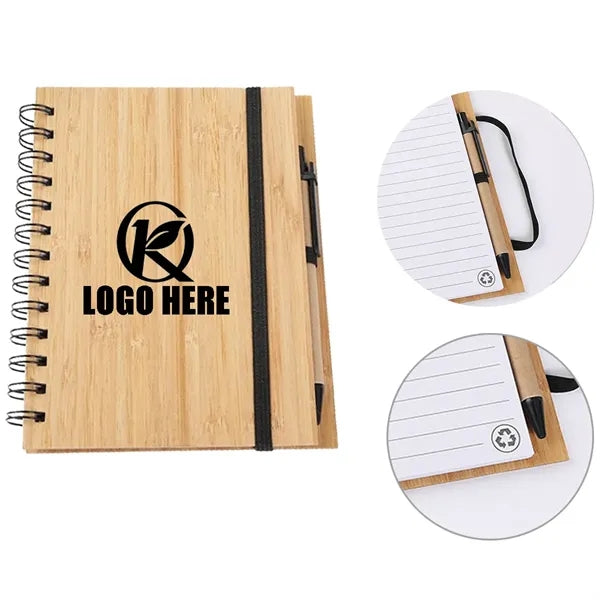 ECO-Friendly Spiral Bamboo Cover Notebook with pen