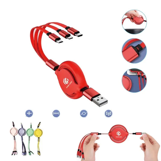 3 in 1 Retractable Charging Cable 3A Fast Charger Cord