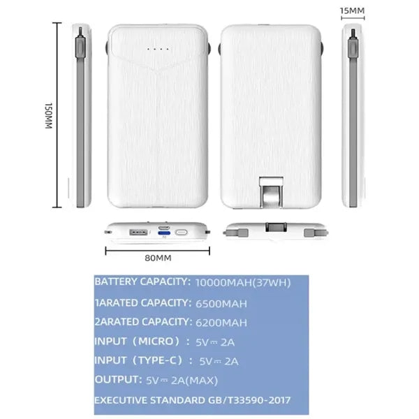 10000mAh Power Bank with Built in Plug