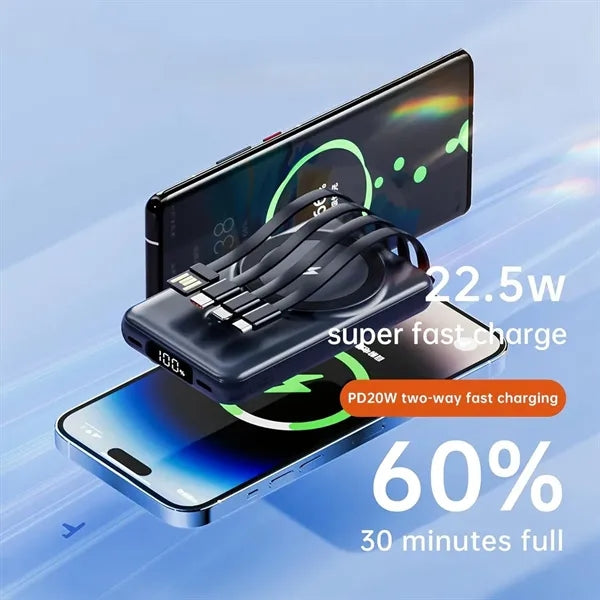 10000mAh Magnetic Wireless Charger Power Bank With 4 Cables