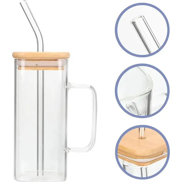 Clear Square Glass Mug With Lid