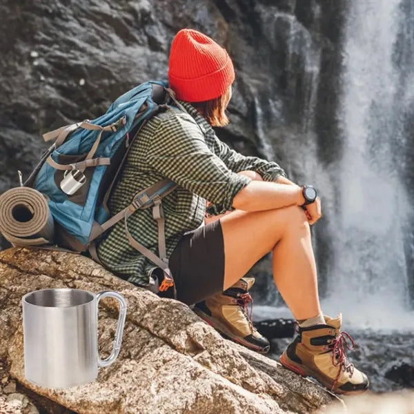 7oz Double Walled Stainless Steel Mug with Carabiner Handle