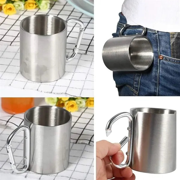 7oz Double Walled Stainless Steel Mug with Carabiner Handle
