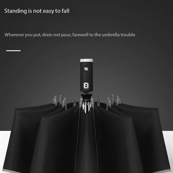 Durable portable automatic reverse lighting folding umbrella