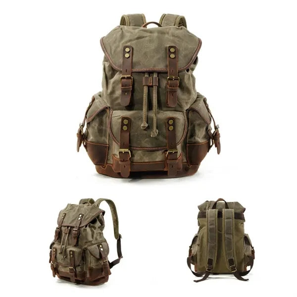 Large Capacity Leather Waxed Canvas Waterproof Backpack