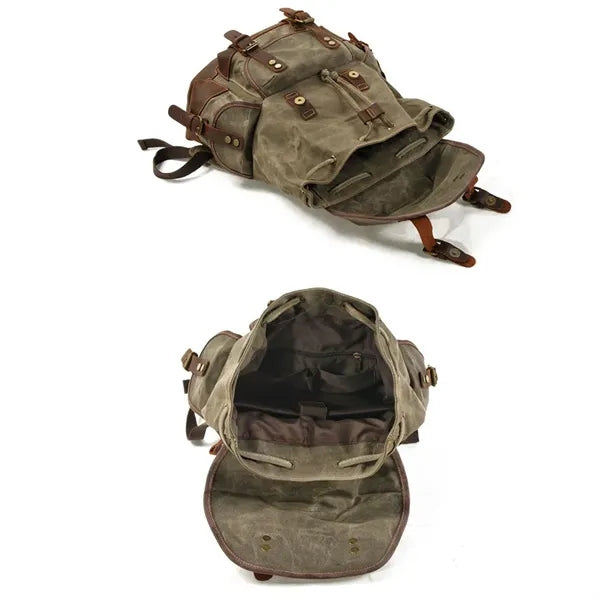 Large Capacity Leather Waxed Canvas Waterproof Backpack