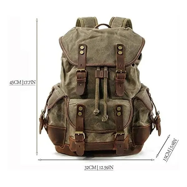 Large Capacity Leather Waxed Canvas Waterproof Backpack